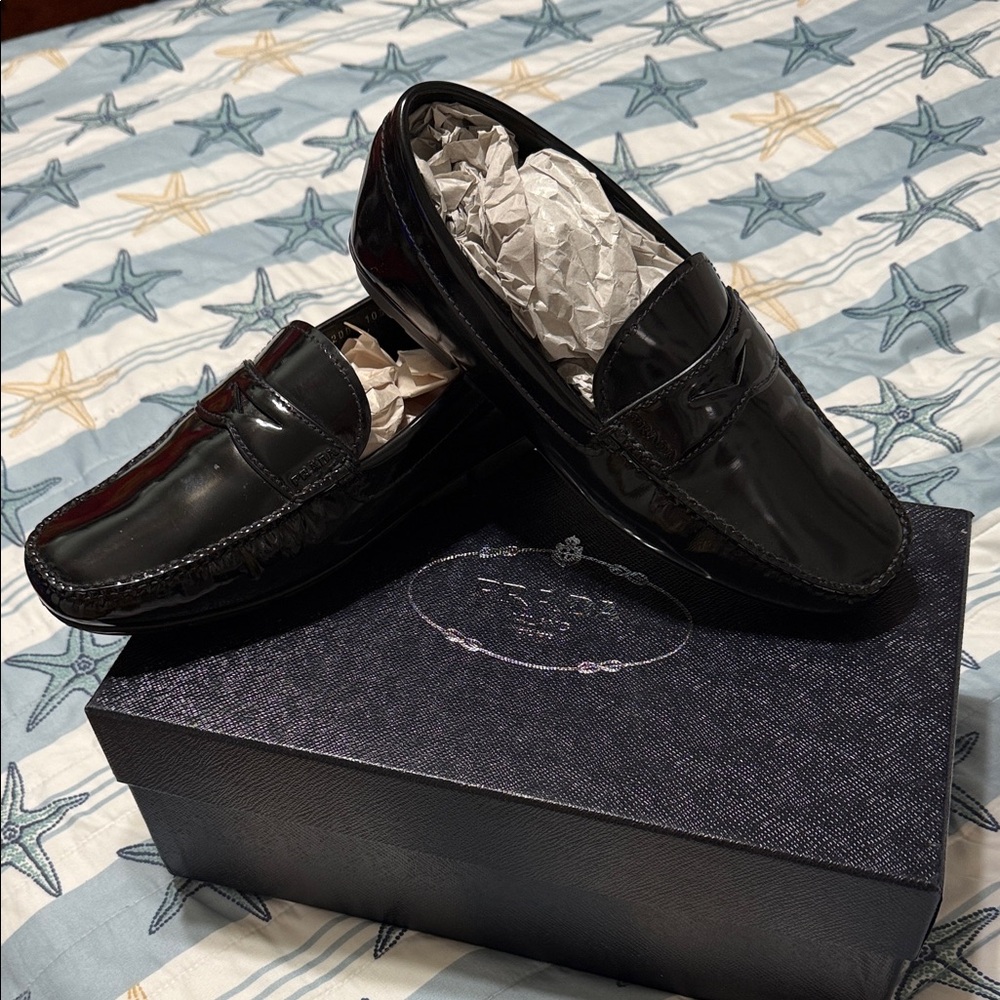 Prada Men's Glossy Black Slip-On Loafers